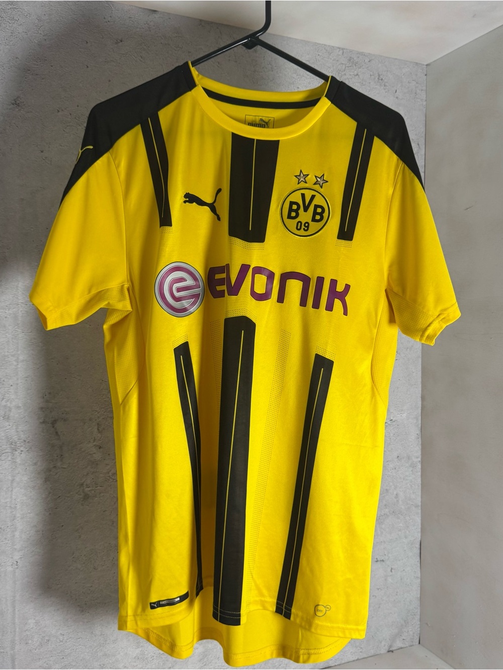 Puma Yellow and Black BVB Football Jersey with Purple Sponsor Accents